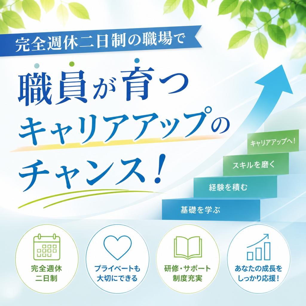 完全週休二日制の職場で職員が育つキャリアアップのチャンス！